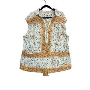 Free People Boho Floral & Paisley Oversized Sleeveless Romper Outfit SZ Medium